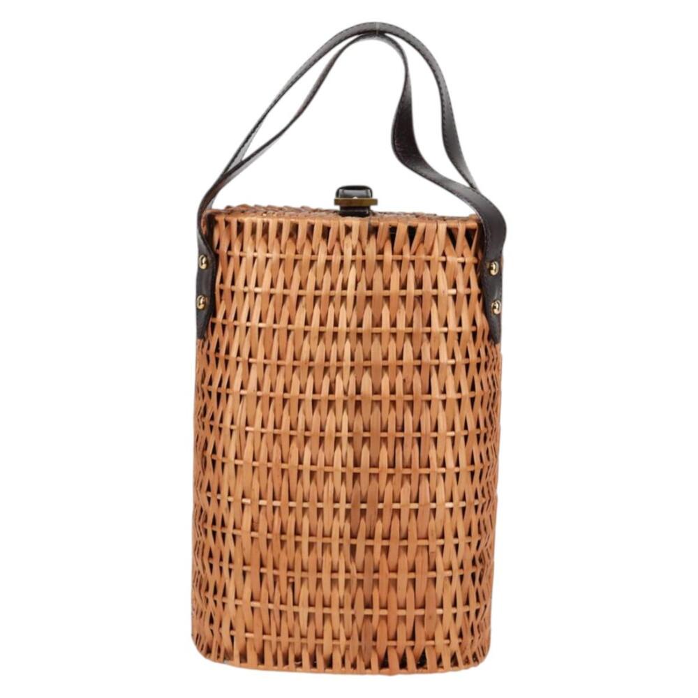FENDI Straw Bag Hand Bag Raffia Brown Gold - Picture 2 of 13